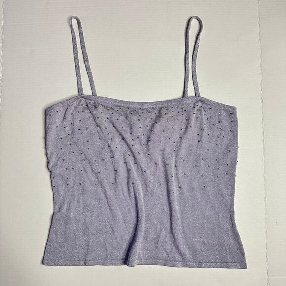 NWT Y2K VTG Pursuits Ltd. XL Silver Beaded Silk Cami Metallic Party Glam Holiday - Picture 1 of 6